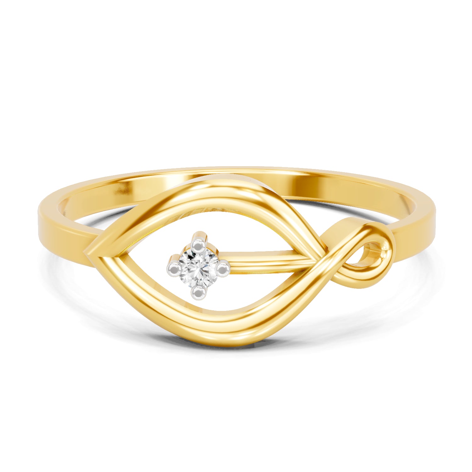0.02 Carat  | 925 Sterling Silver Gold Plated Leaf Ring