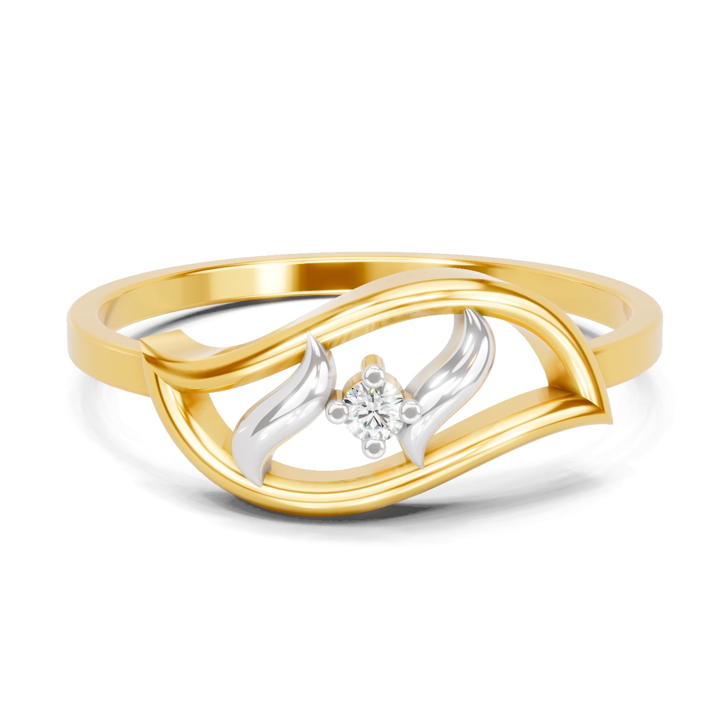 0.02 Carat  | 925 Sterling Silver Gold Plated Leaf Fashion Ring