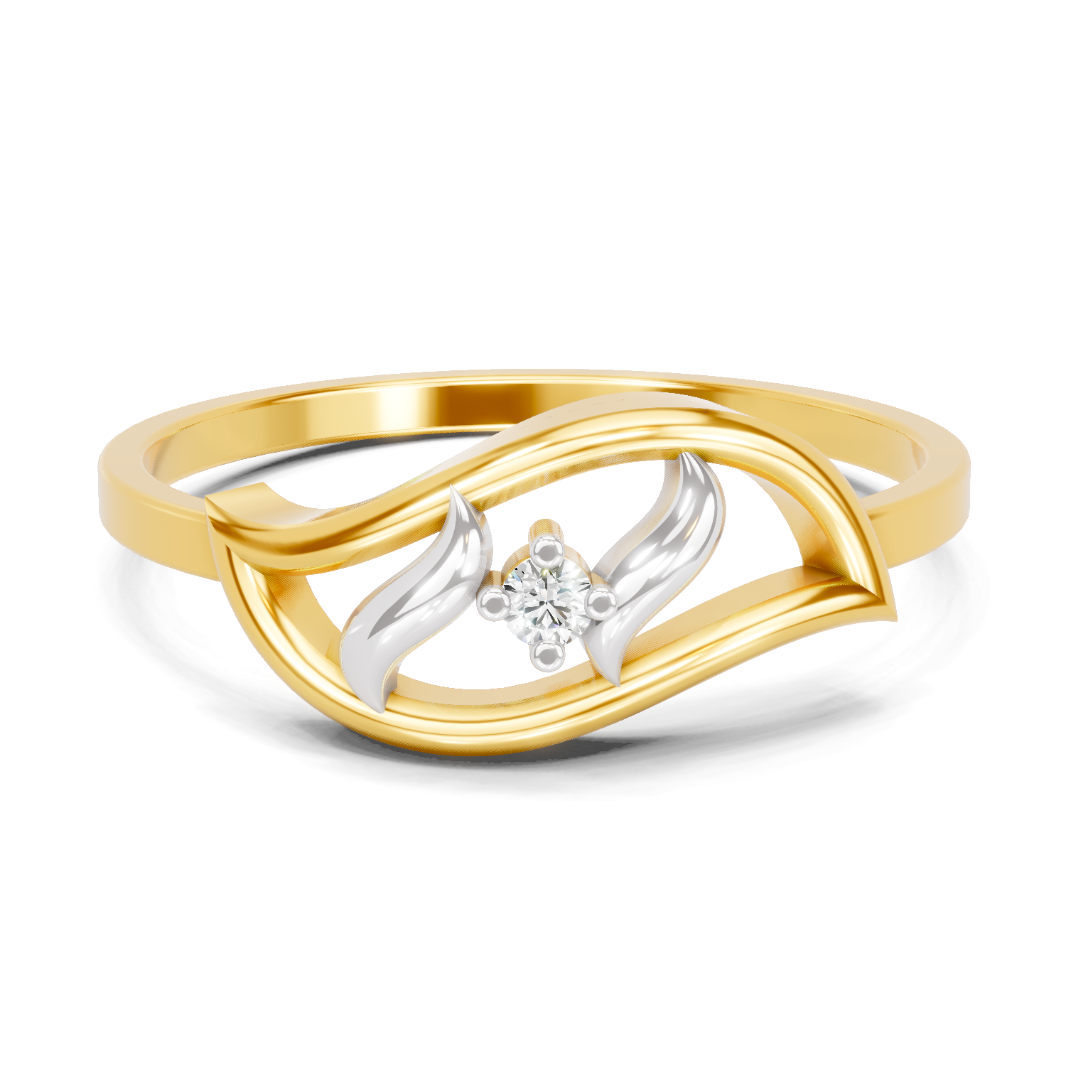 0.02 Carat  | 925 Sterling Silver Gold Plated Leaf Fashion Ring
