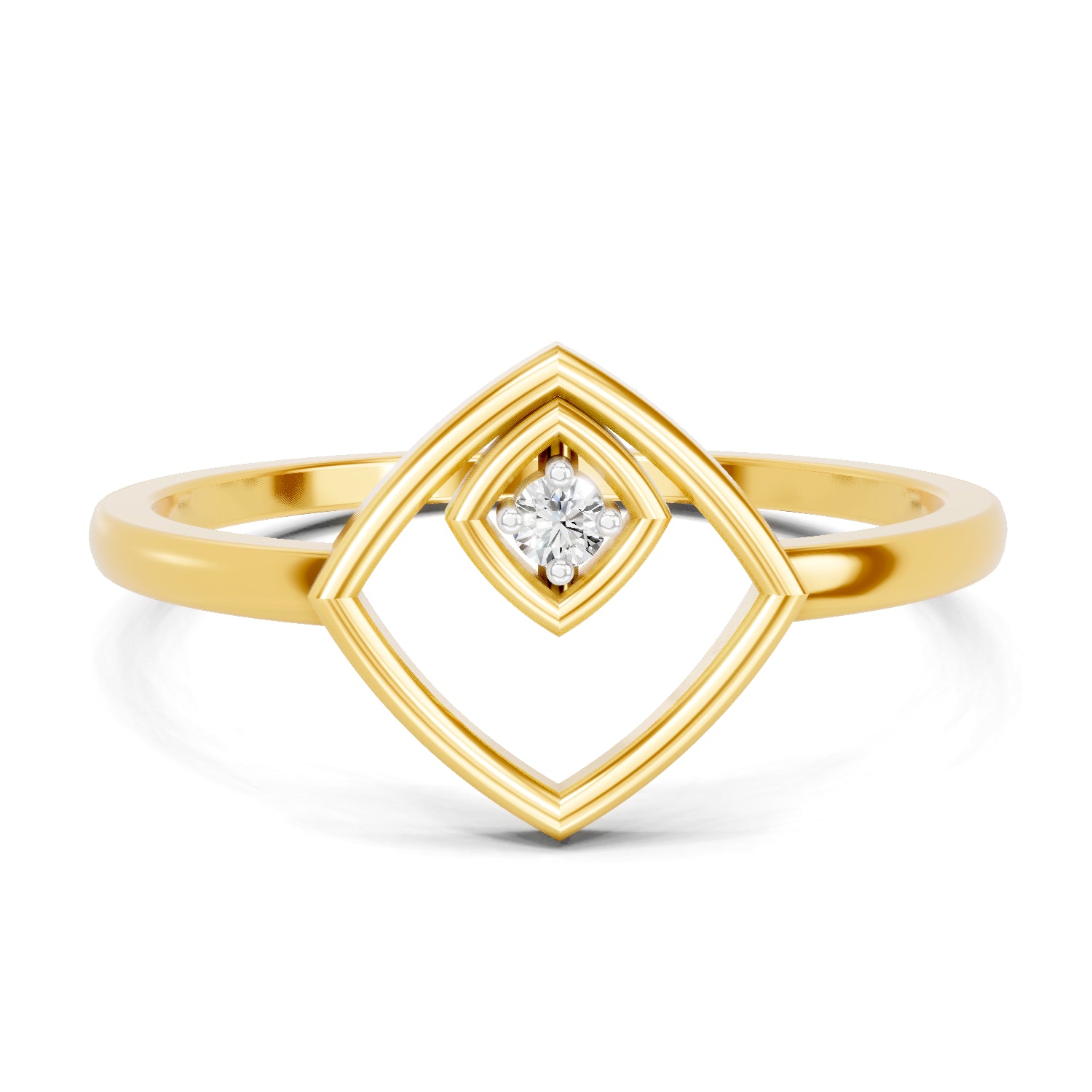 0.02 Carat  | 925 Sterling Silver Gold Plated Square Fashion Ring