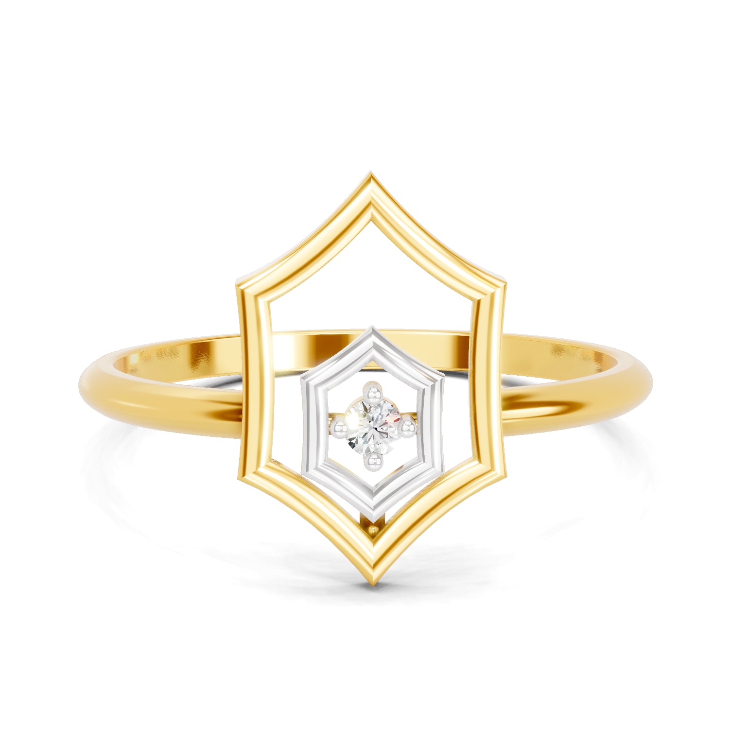 0.02 Carat  | 925 Sterling Silver Gold Plated Hexagon Fashion Ring