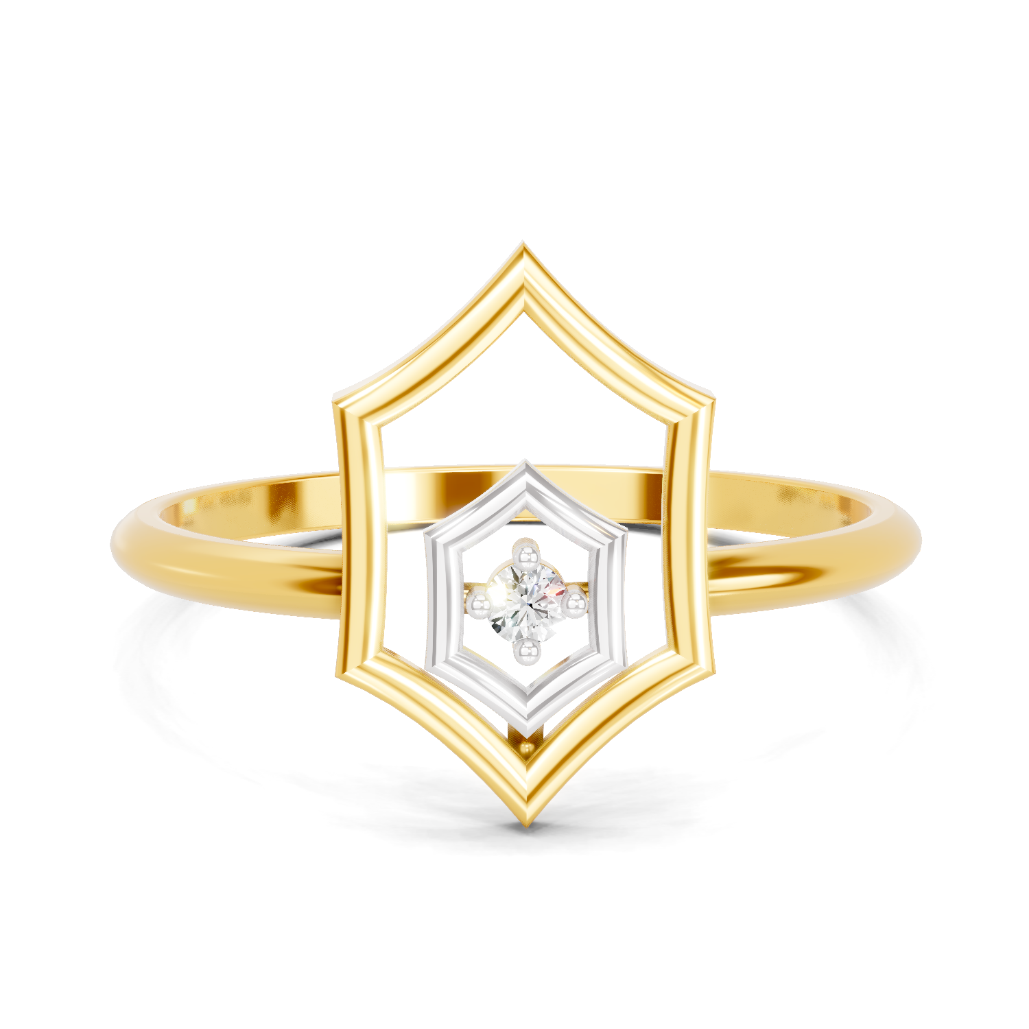 0.02 Carat  | 925 Sterling Silver Gold Plated Hexagon Fashion Ring