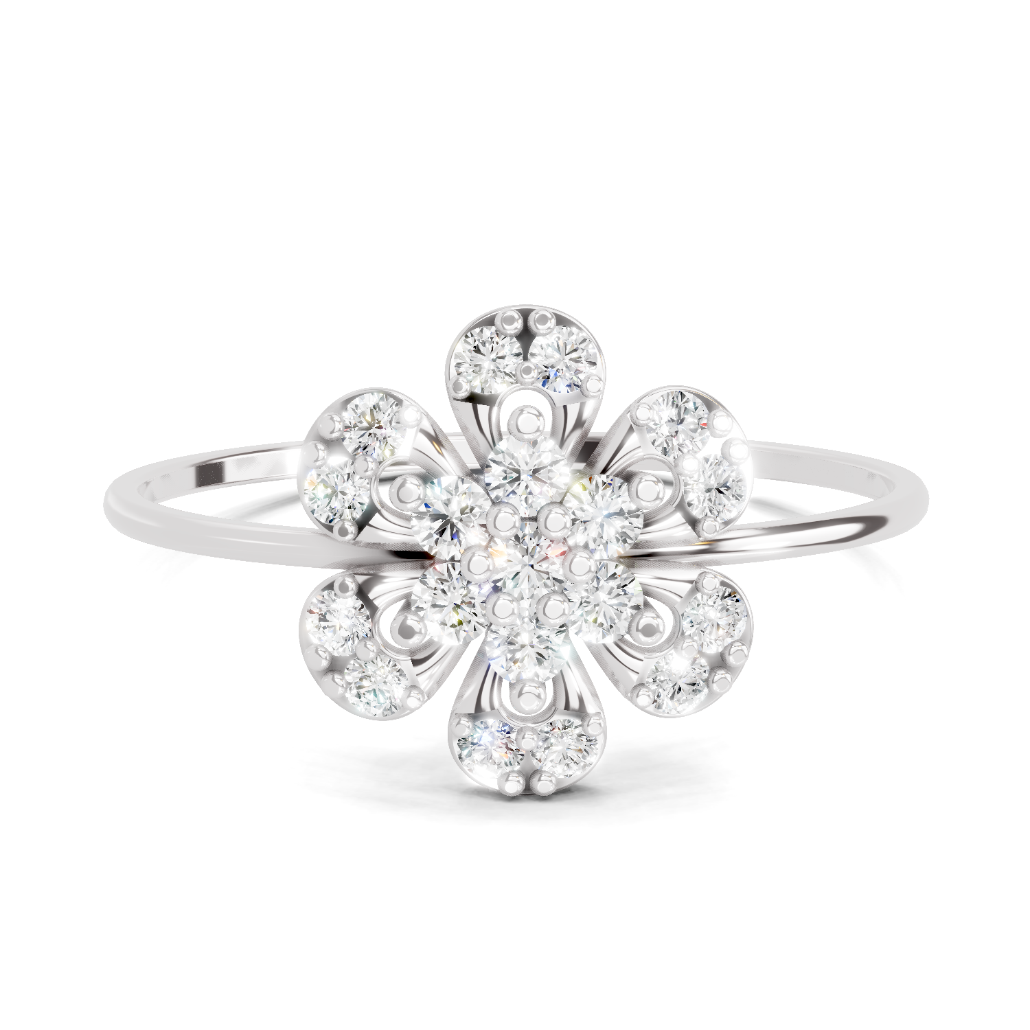 Sparkles Lab Grown Diamond 0.25 studded blossoms Ring| 14K White Gold