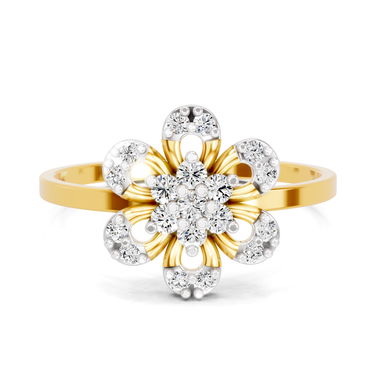Sparkles Lab Grown Diamond 0.25 studded blossoms Ring| 14K Yellow Gold
