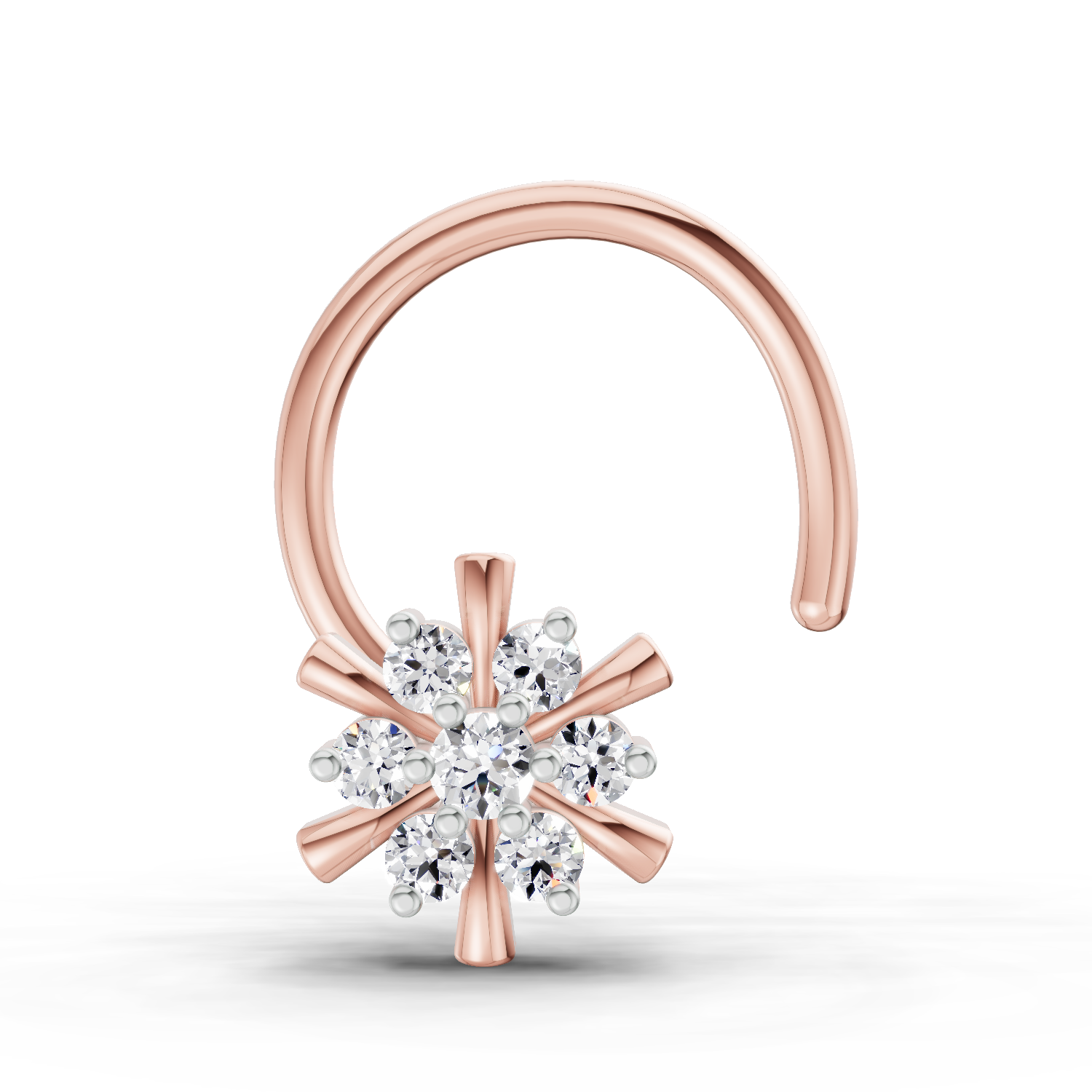 0.03 Carat Round Shape Snowflake Diamond Nose Pin | 14K Rose Gold