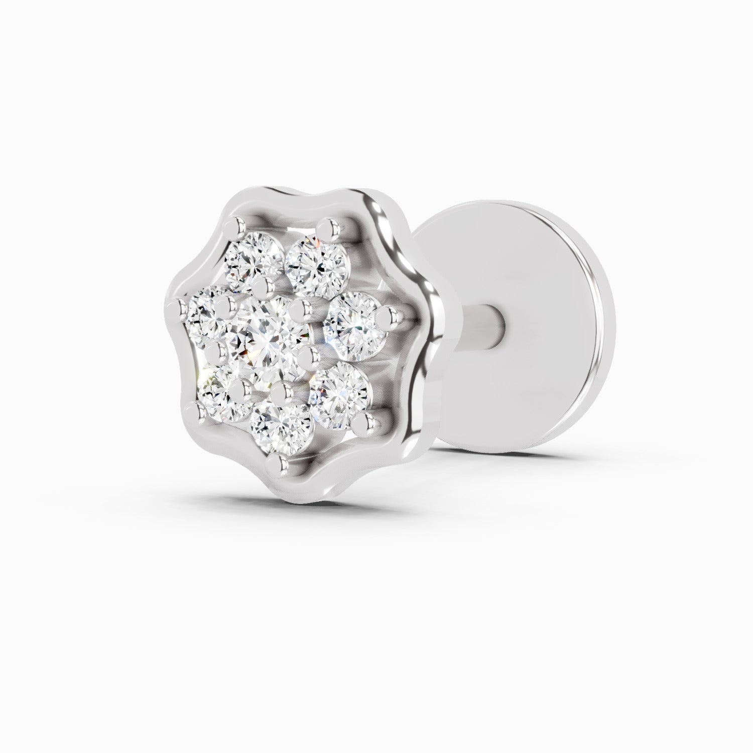 0.04 Carat Round Shape Aurora Spark Diamond Nose Pin | 14K White Gold-Screw