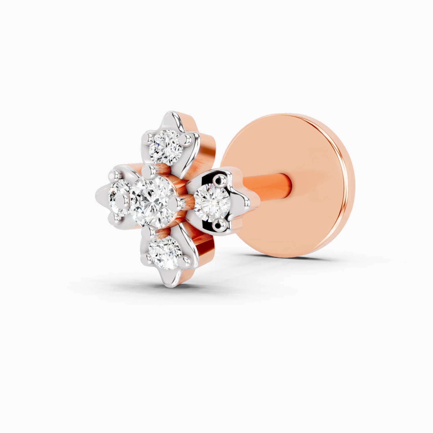 0.03 Carat Lab Grown Diamond Floral Cluster Diamond Nosepin | 14K Rose Gold (Screw)