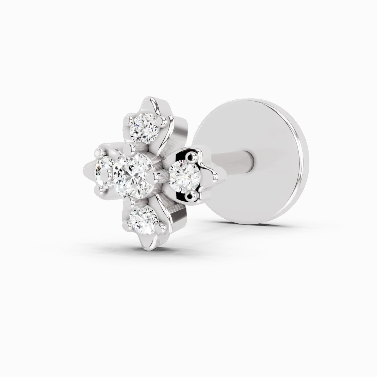 0.03 Carat Lab Grown Diamond Floral Cluster Diamond Nosepin | 14K White Gold (Screw)