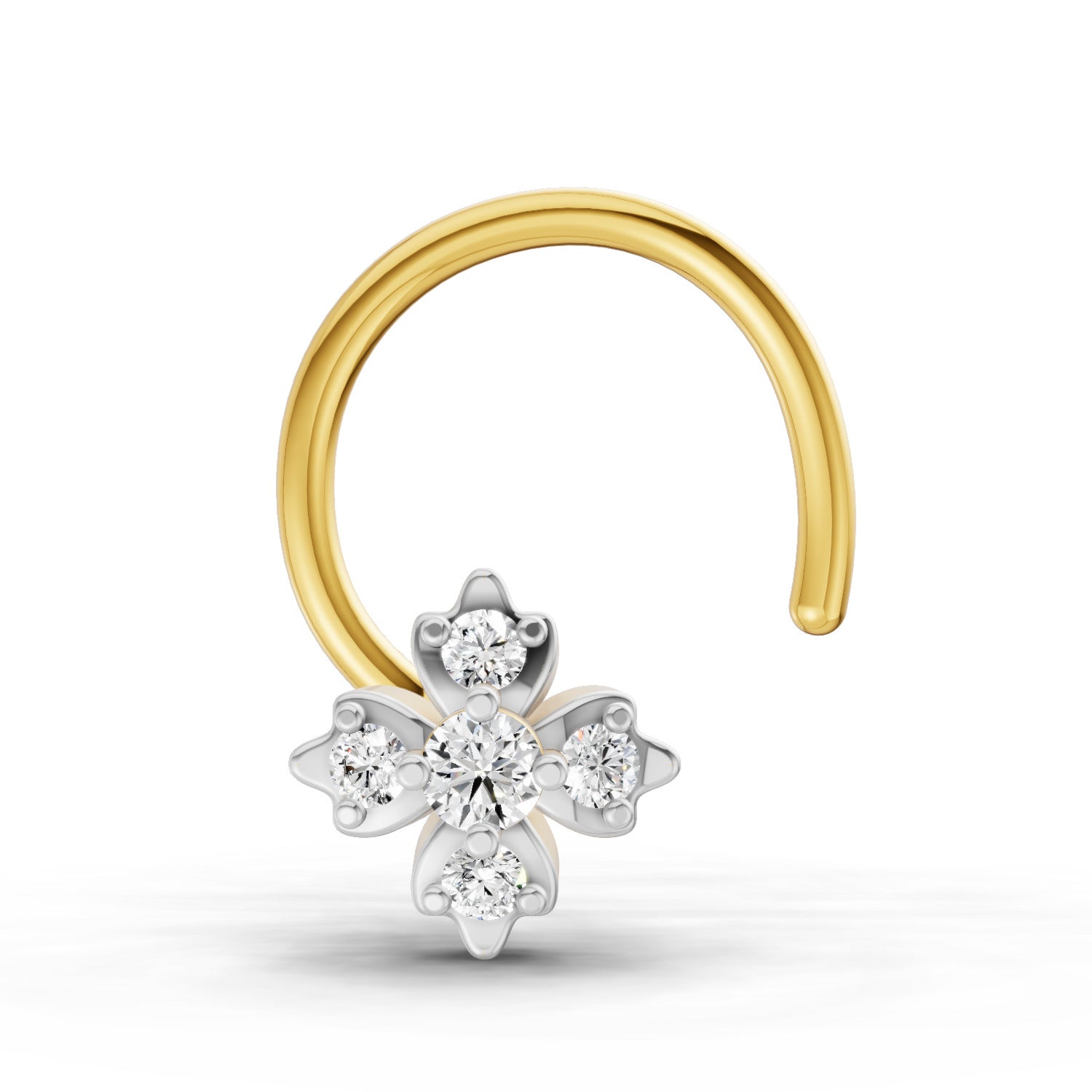 0.03 Carat Lab Grown Diamond Floral Cluster Diamond Nosepin | 14K Yellow Gold (Wire)