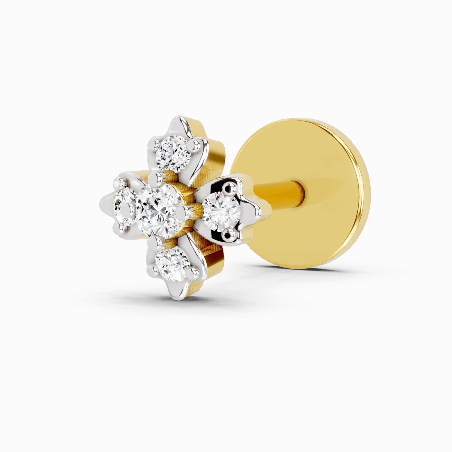 0.03 Carat Lab Grown Diamond Floral Cluster Diamond Nosepin | 14K Yellow Gold (Screw)