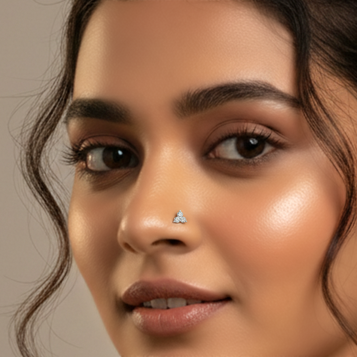 0.03 Ct Triangle Stud Round Shape Nose Pin | 14K Yellow Gold
