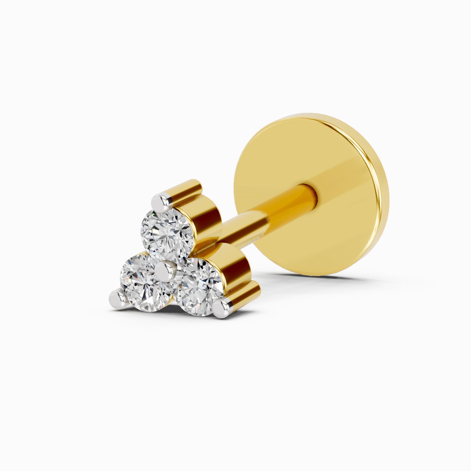 0.03 Ct Triangle Stud Round Shape Nose Pin | 14K Yellow Gold