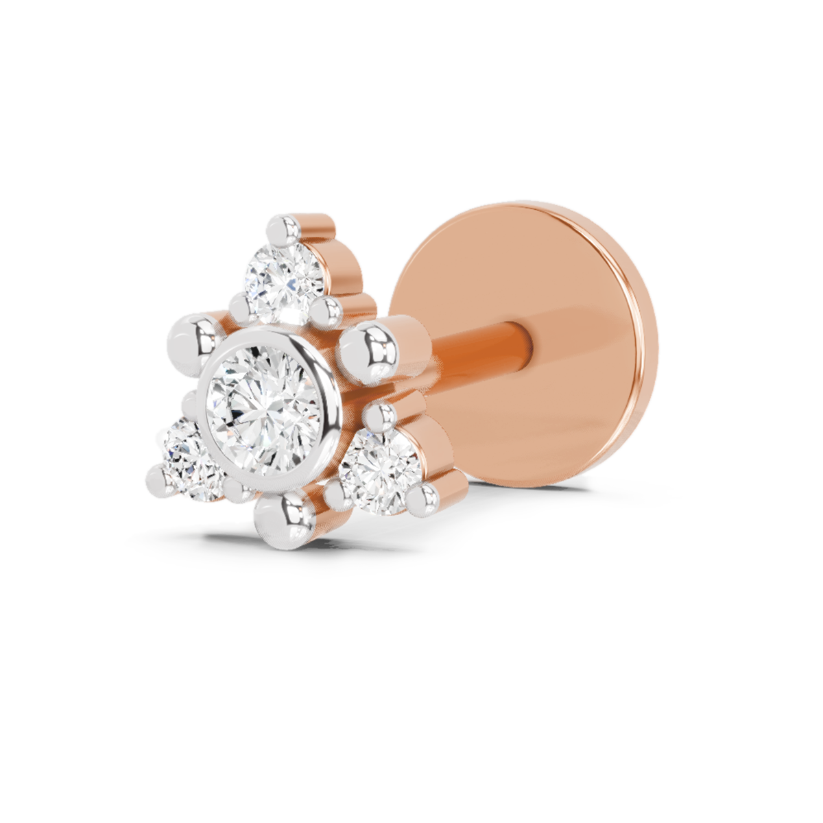 0.04 Ct Floral Nose Pin Round Shape | 14K Yellow Gold