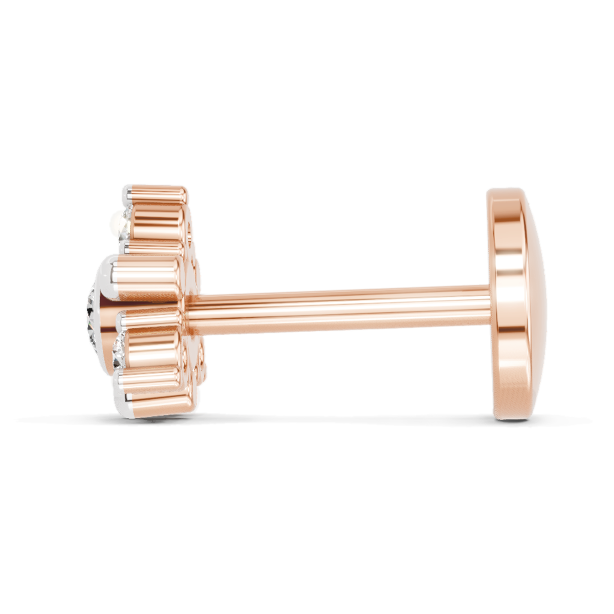 0.04 Ct Floral Nose Pin Round Shape | 14K Rose Gold