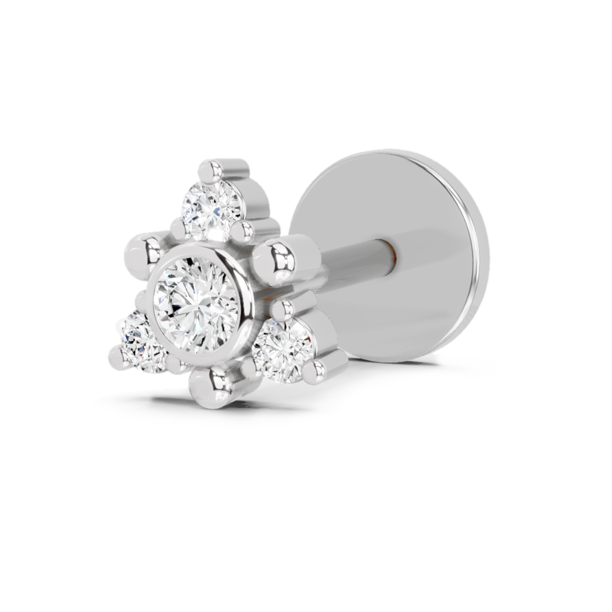 0.04 Ct Floral Nose Pin Round Shape | 14K Yellow Gold