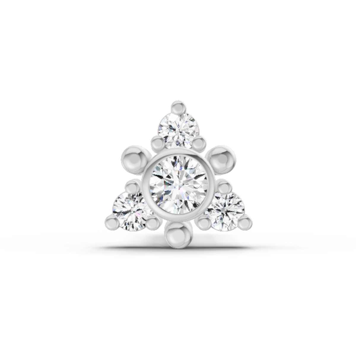 0.04 Ct Floral Nose Pin Round Shape | 14K White Gold