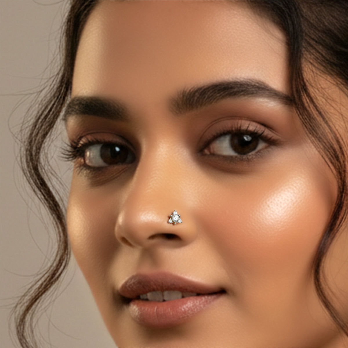 0.04 Ct Floral Nose Pin Round Shape | 14K Yellow Gold