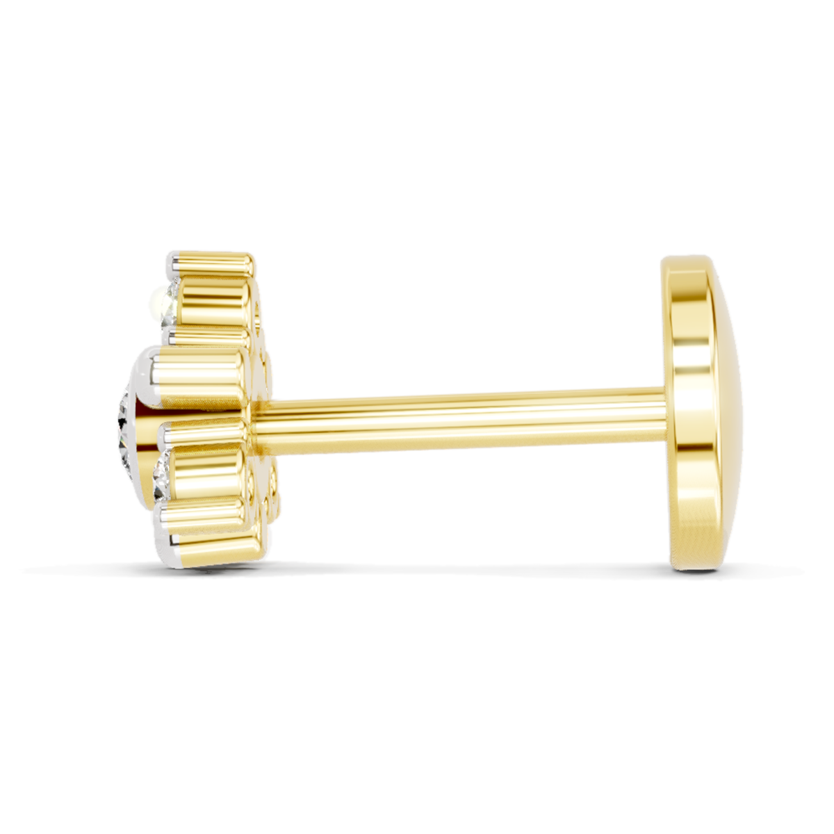 0.04 Ct Floral Nose Pin Round Shape | 14K Yellow Gold