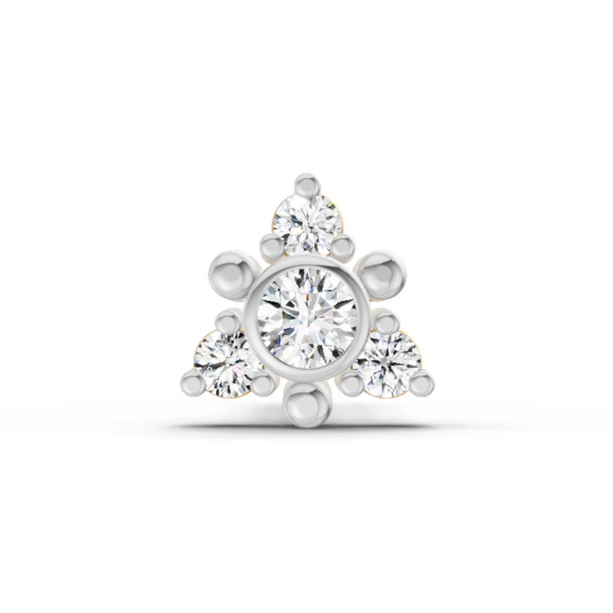 0.04 Ct Floral Nose Pin Round Shape | 14K Yellow Gold