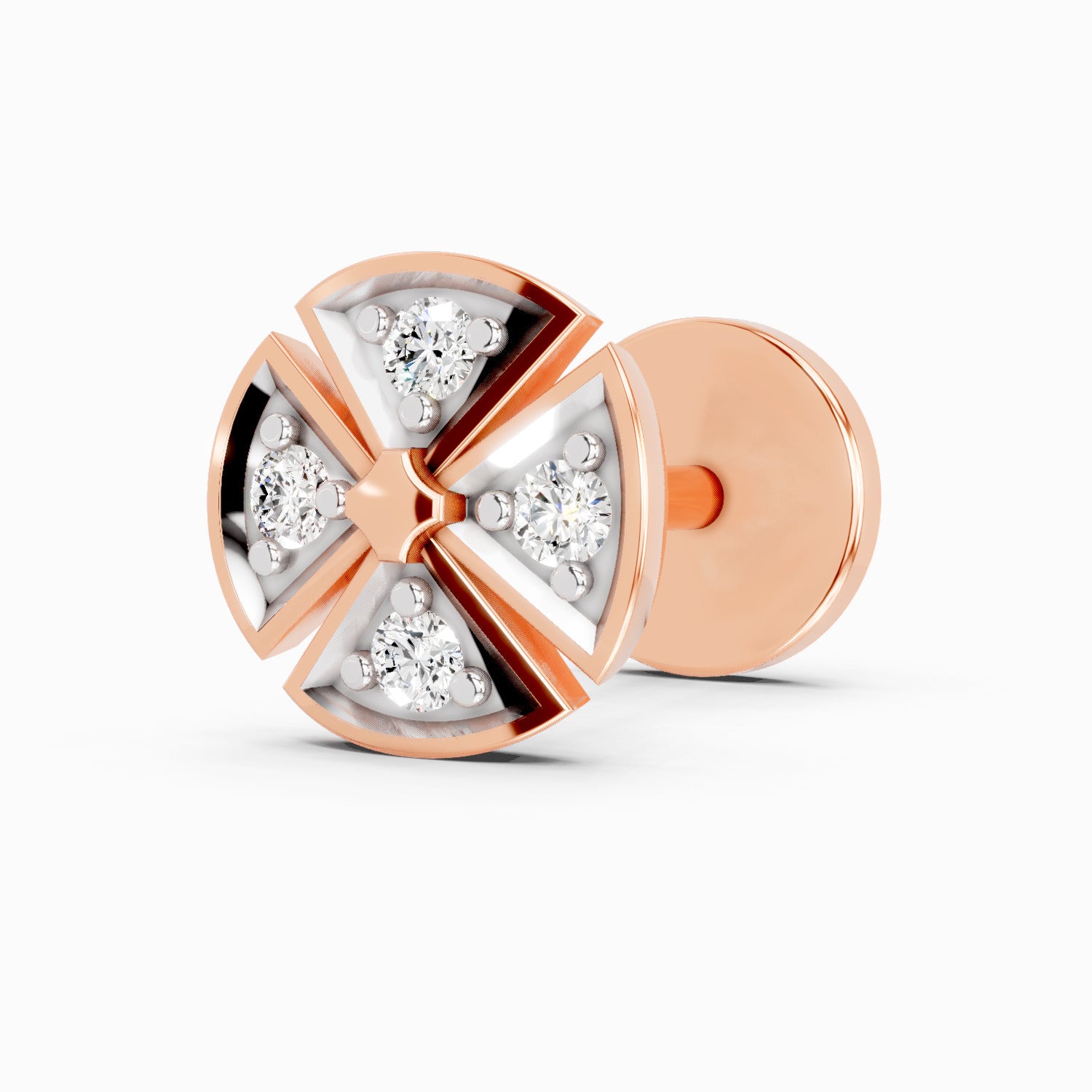 0.01 Carat Round Shape Shine Eternal Radiant Hexa-Bloom Diamond Nose Pin | 14K Rose Gold-Screw
