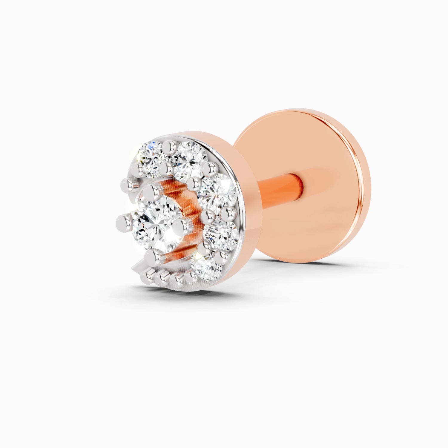 0.03 Carat Cluster Round Shape Diamond Nose Pin | 14K Rose Gold-Screw