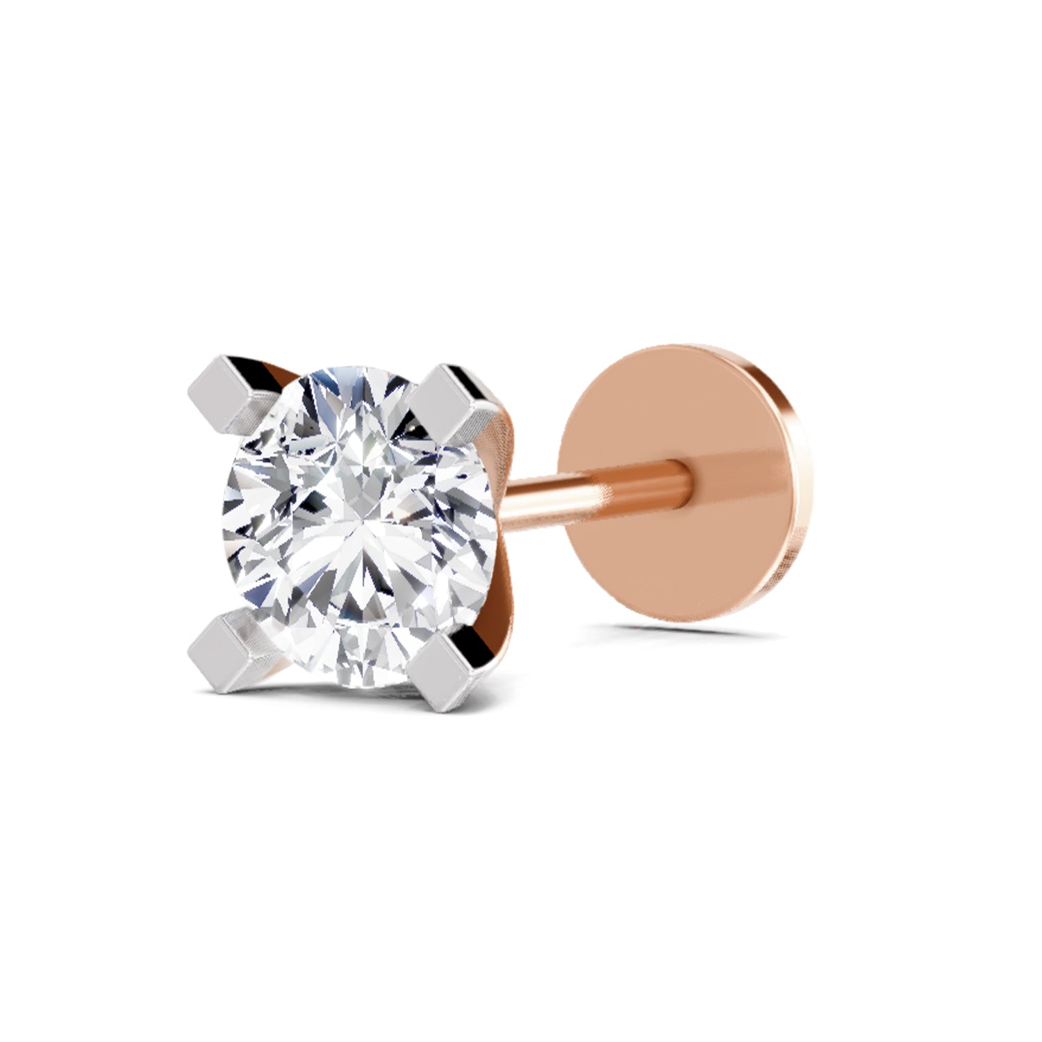 0.50 Carat Round Shape Solitaire Diamond Nose Pin | 14K Rose Gold-Screw