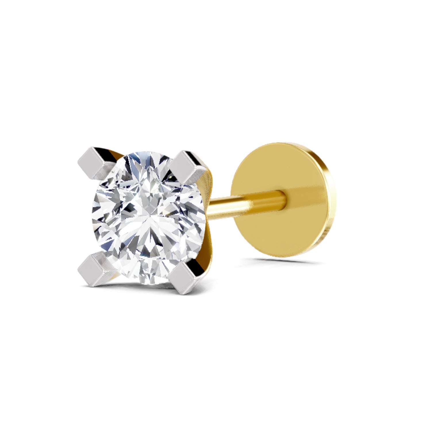 0.50 Carat Round Shape Solitaire Diamond Nose Pin | 14K Yellow Gold -Screw