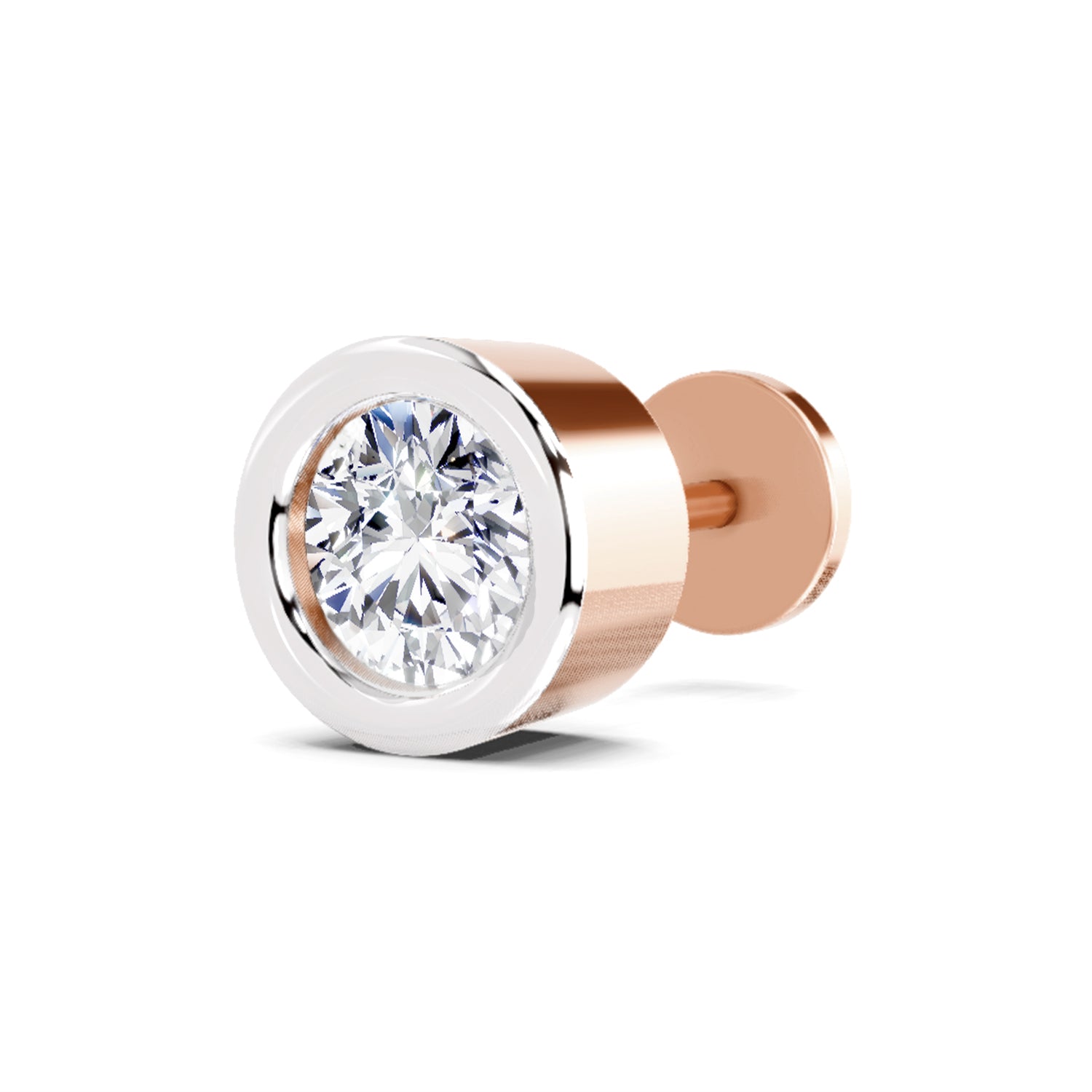 0.50 Carat Round Shape Bezel Solitaire Diamond Nose Pin | 14K Yellow Gold -Screw