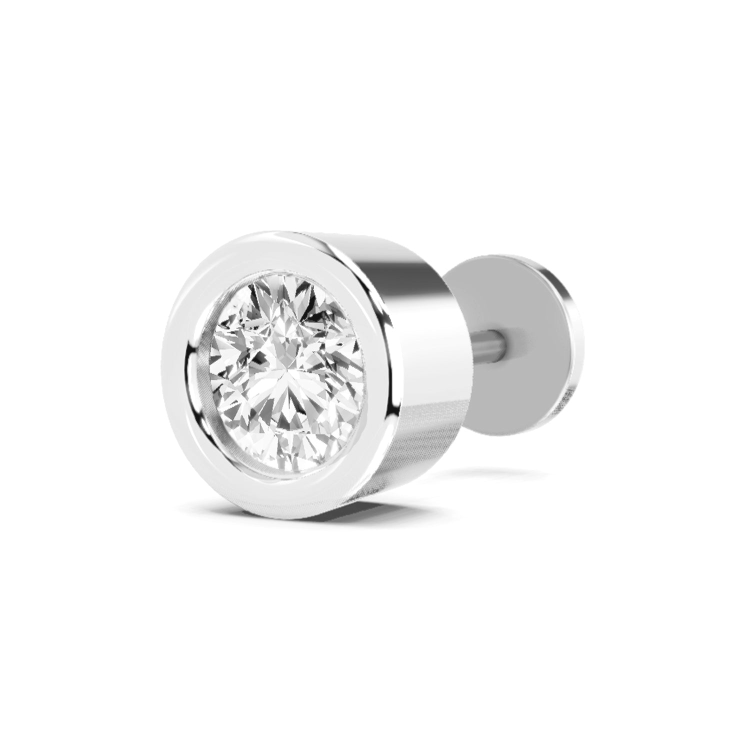 0.50 Carat Round Shape Bezel Solitaire Diamond Nose Pin | 14K White Gold -Screw