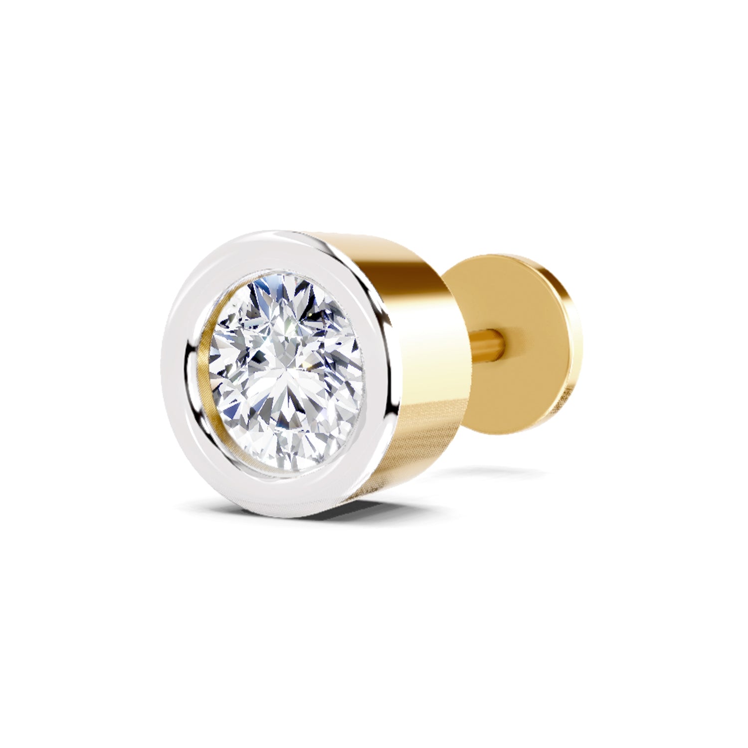 0.50 Carat Round Shape Bezel Solitaire Diamond Nose Pin | 14K Yellow Gold -Screw