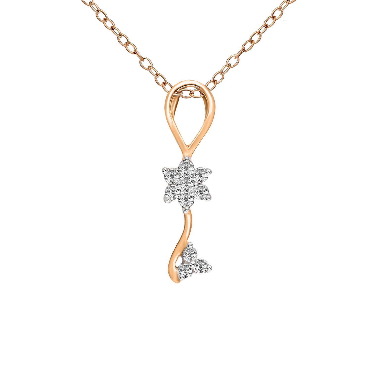 0.1 Ct Floral Diamond Pendant Necklace in 14Kt