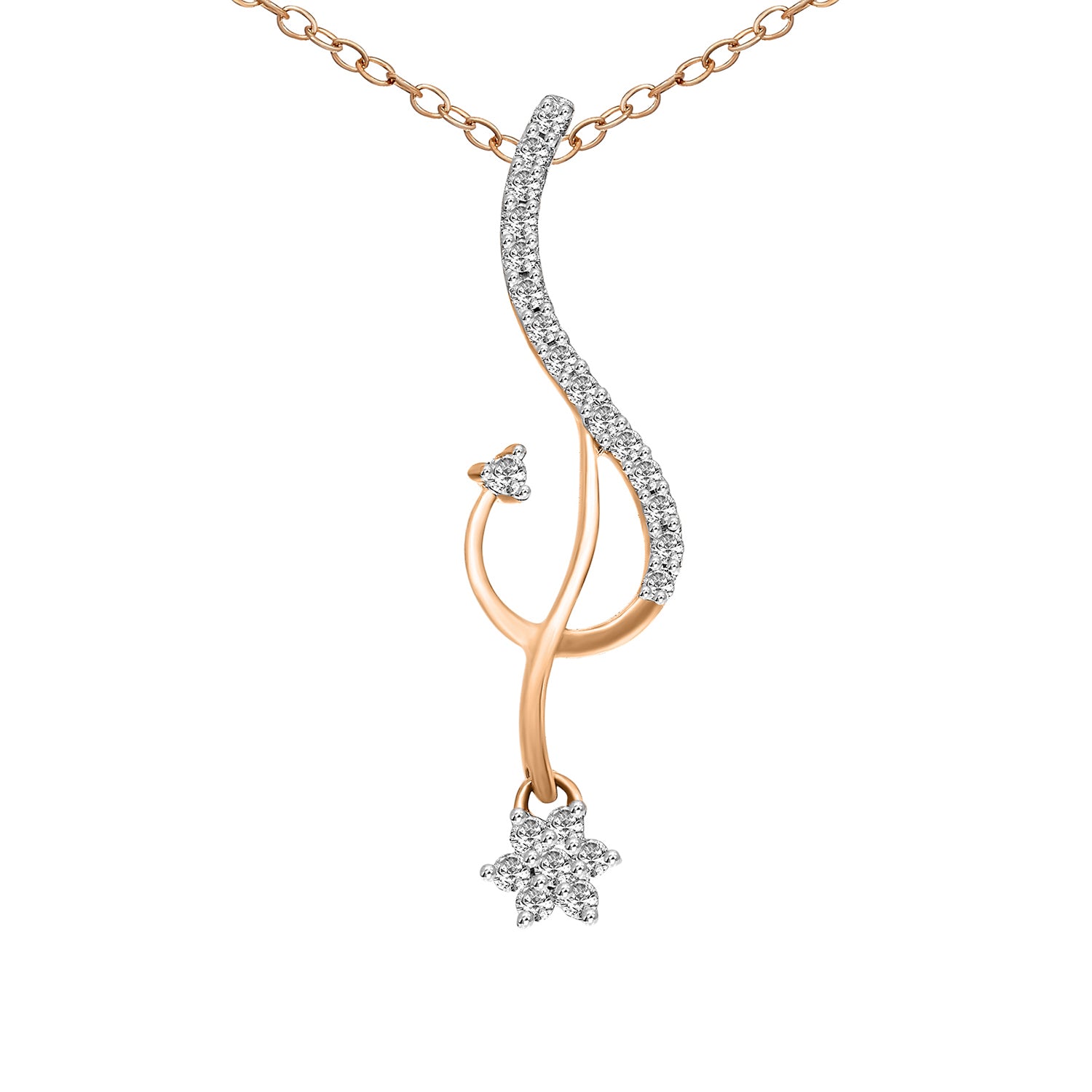 0.2 Ct Floral Diamond Pendant Necklace in 14Kt