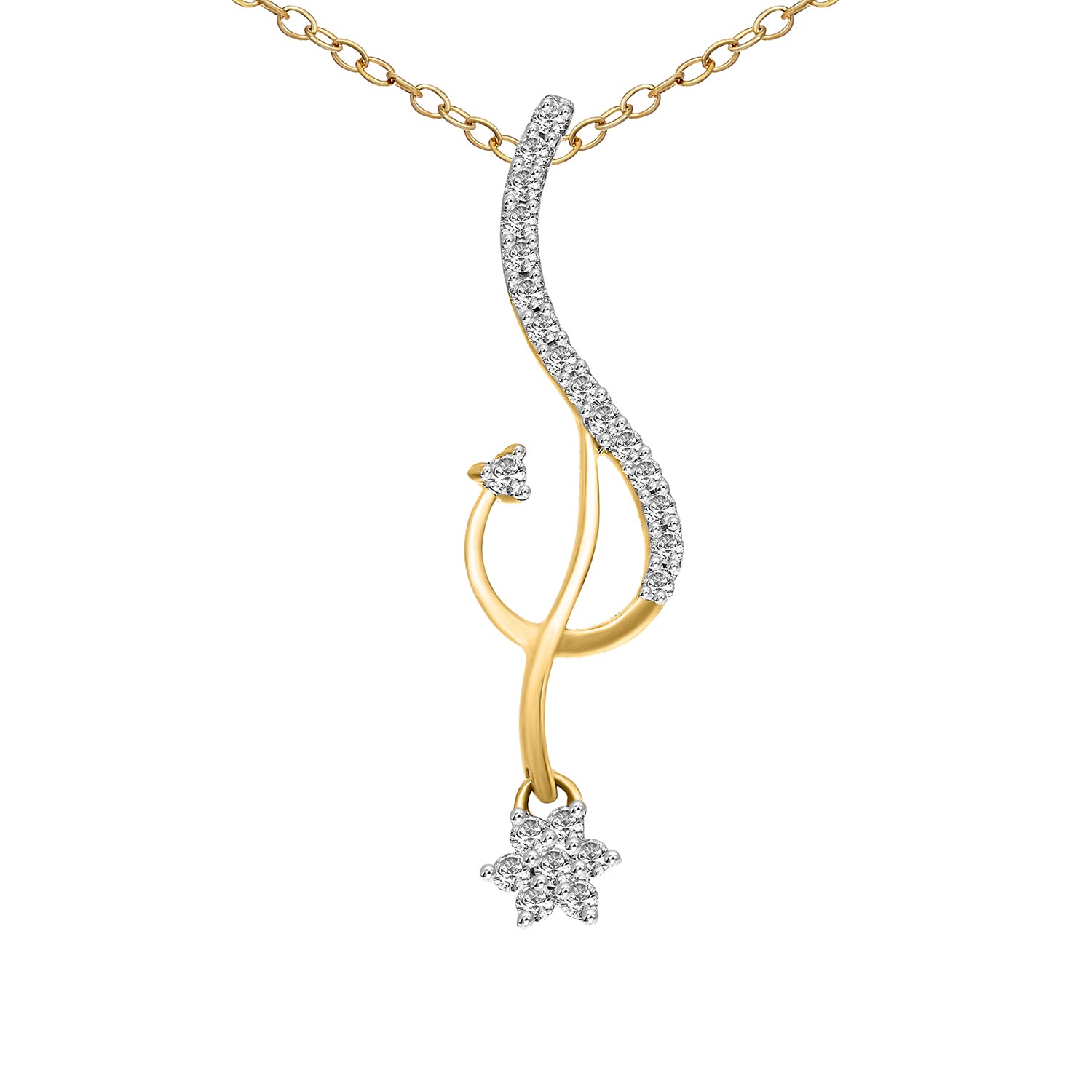 0.2 Ct Floral Diamond Pendant Necklace in 14Kt