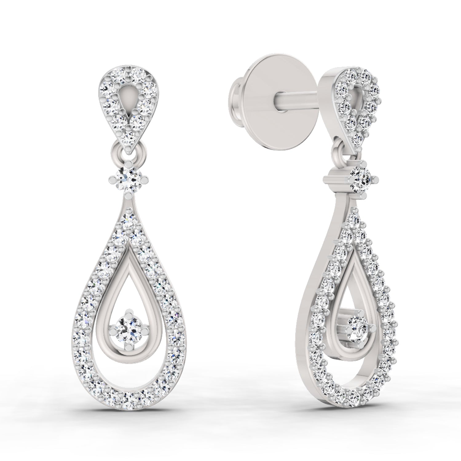 0.21 Ct Round Shape Dangle Diamond Earrings | 14K Rose Gold