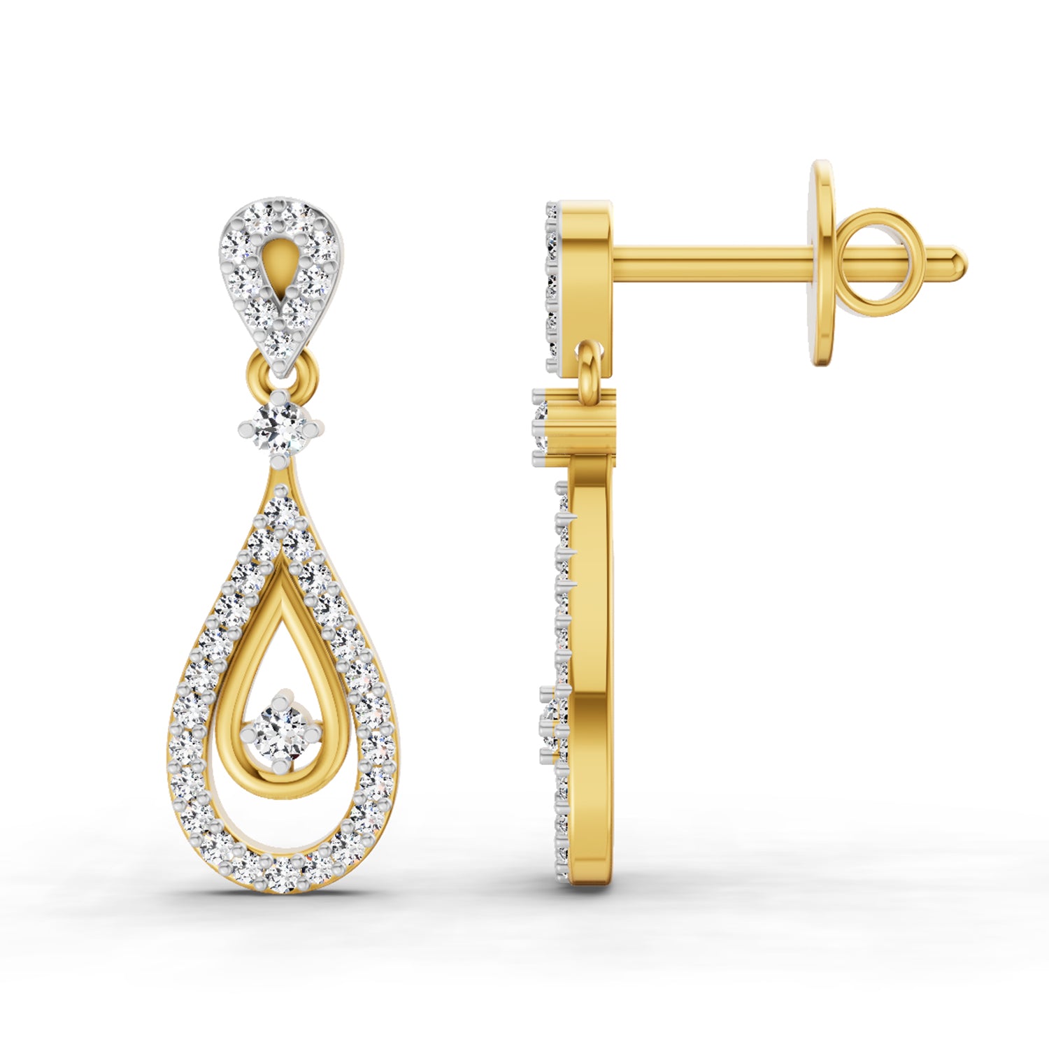 0.21 Ct Round Shape Dangle Diamond Earrings | 14K Rose Gold
