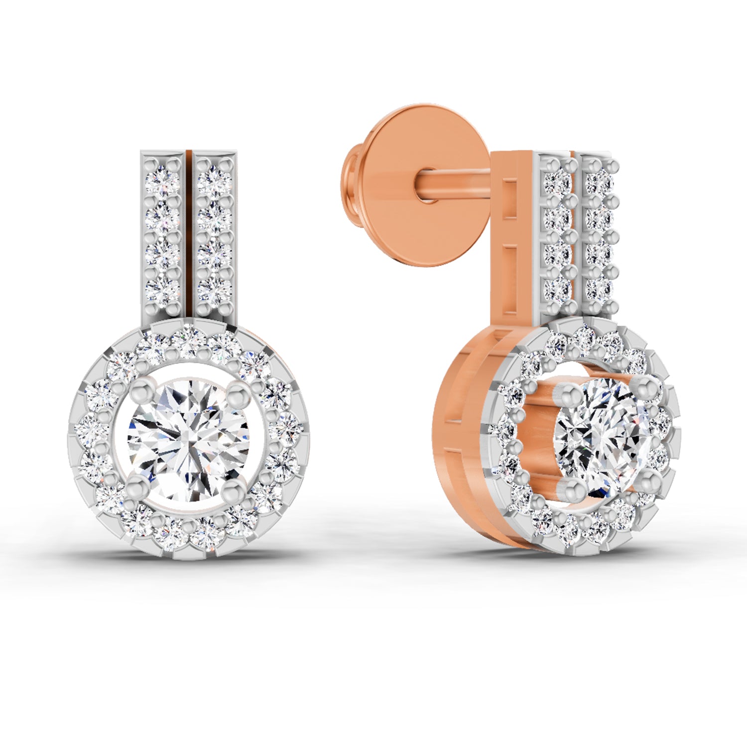 0.88 Ct Round Shape Solitaire Diamond Stud Earrings | 14K Rose Gold