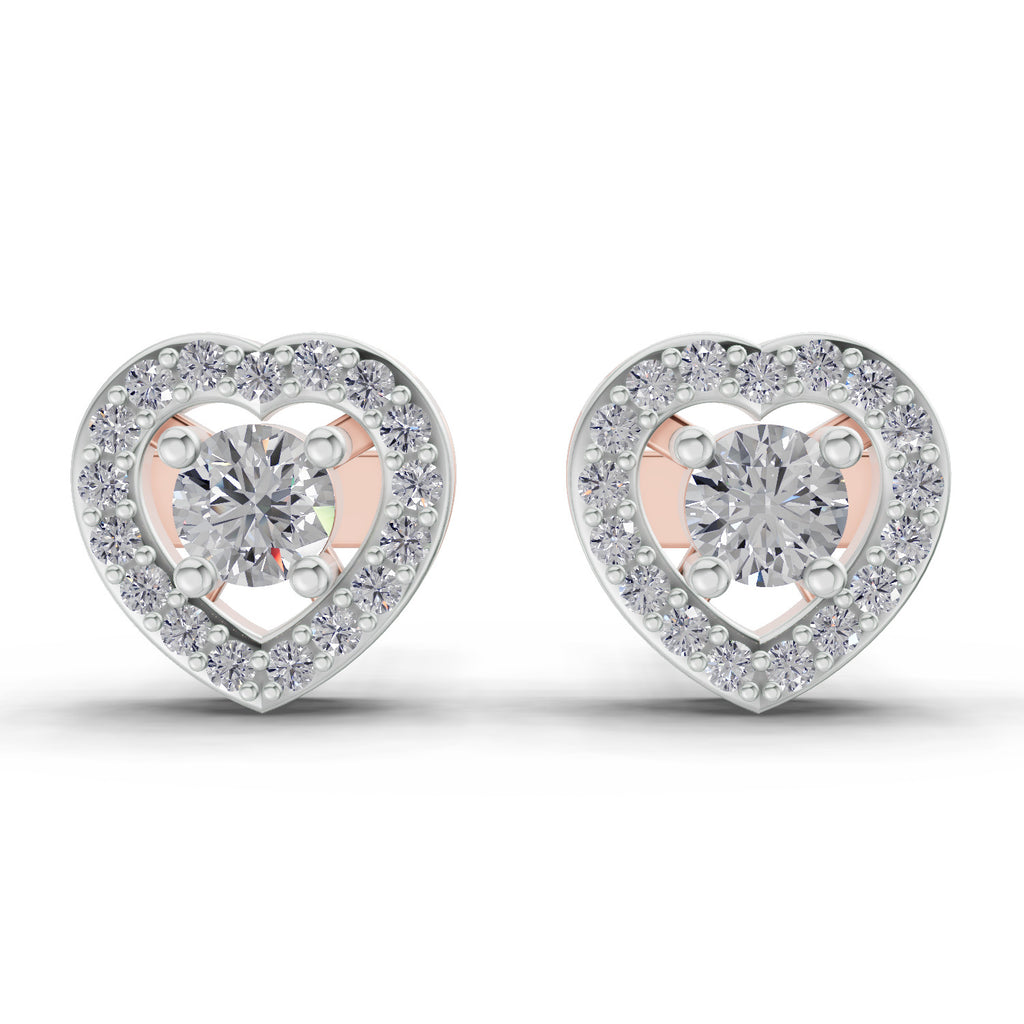 0.58 Ct Round Shape Halo Diamond Stud Earrings | 14K Rose Gold