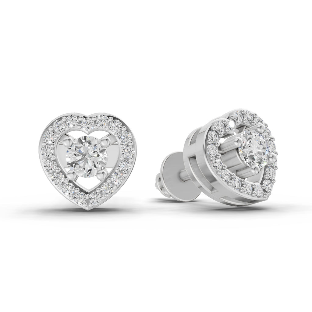 0.58 Ct Round Shape Halo Diamond Stud Earrings | 14K Rose Gold
