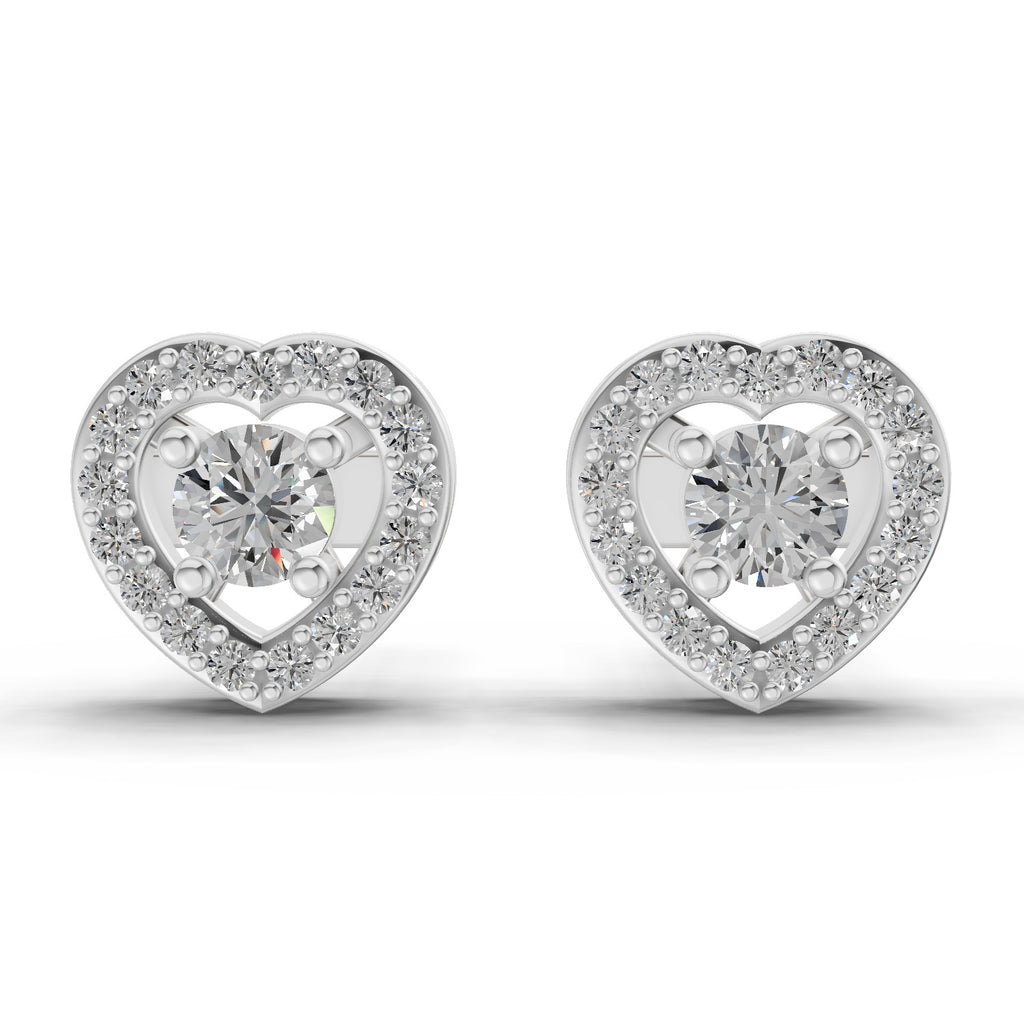 0.58 Ct Round Shape Halo Diamond Stud Earrings | 14K Rose Gold