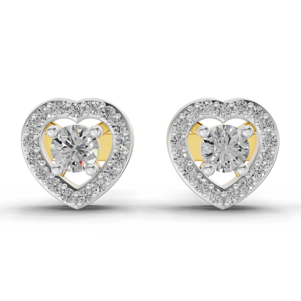 0.58 Ct Round Shape Halo Diamond Stud Earrings | 14K Rose Gold