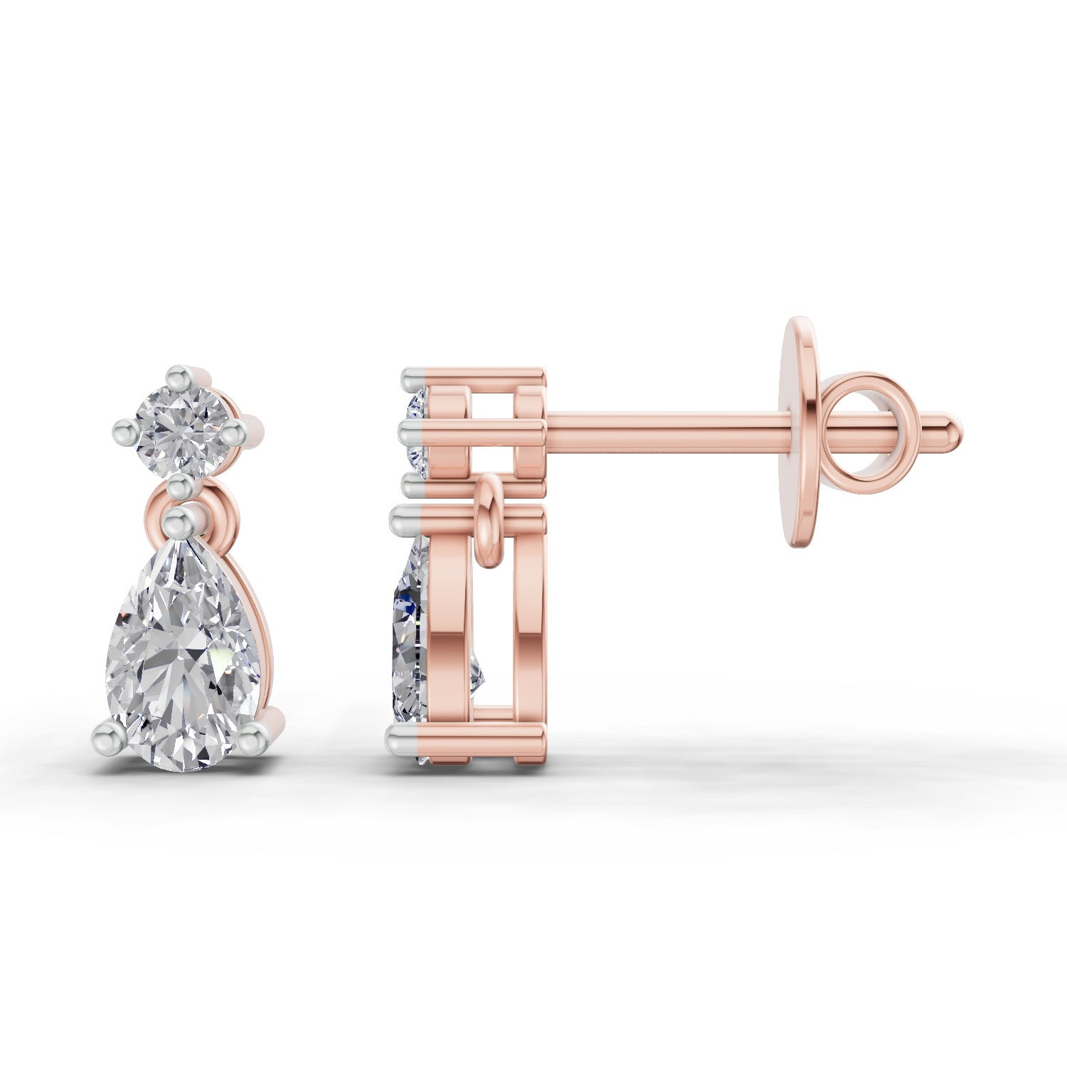0.89 Ct  Pear-Shaped Diamond Drop Stud Earrings | 14K Rose Gold