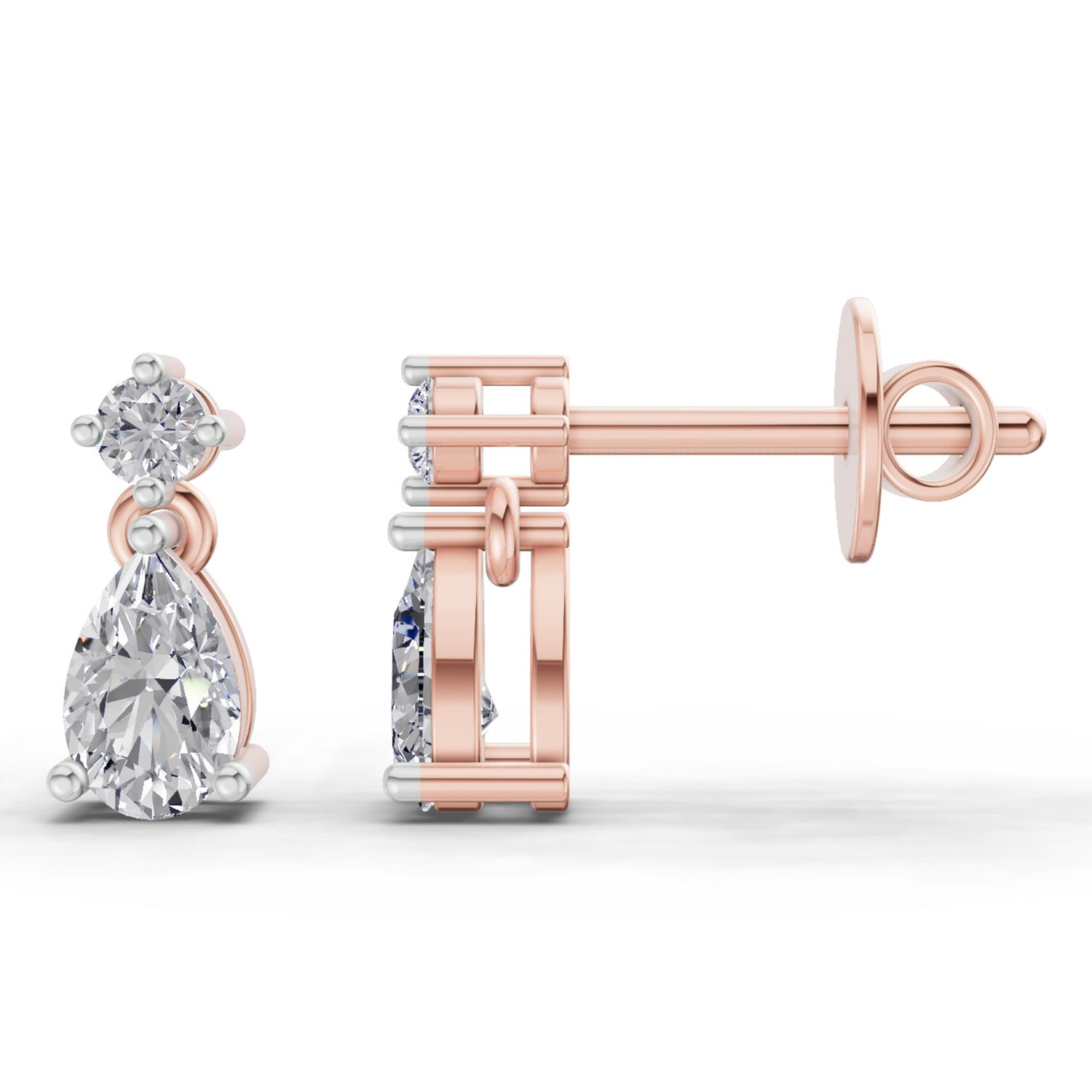 0.89 Ct  Pear-Shaped Diamond Drop Stud Earrings | 14K Rose Gold