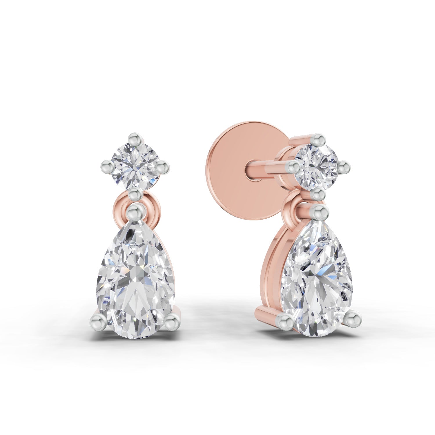 0.89 Ct  Pear-Shaped Diamond Drop Stud Earrings | 14K Rose Gold