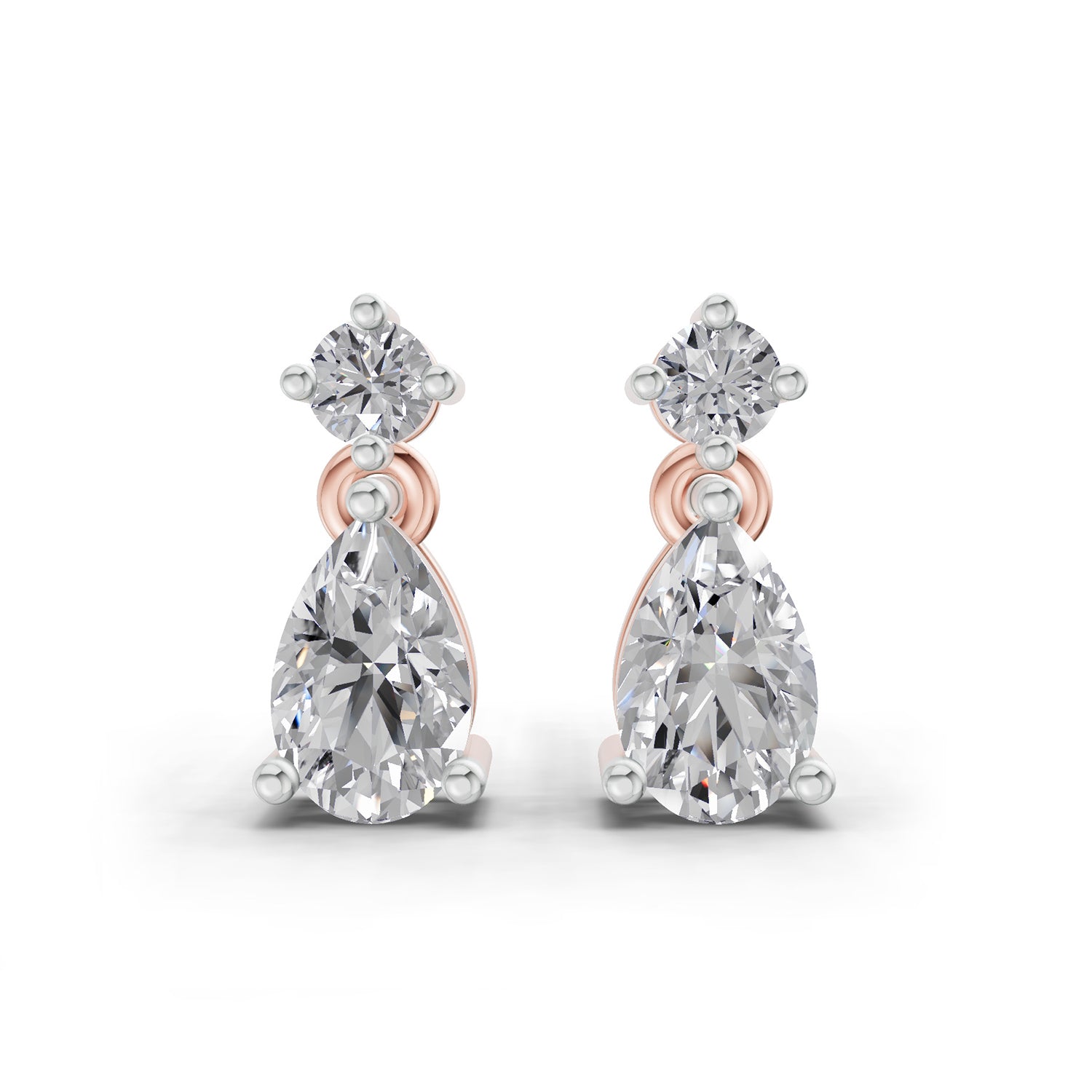 0.89 Ct  Pear-Shaped Diamond Drop Stud Earrings | 14K Rose Gold