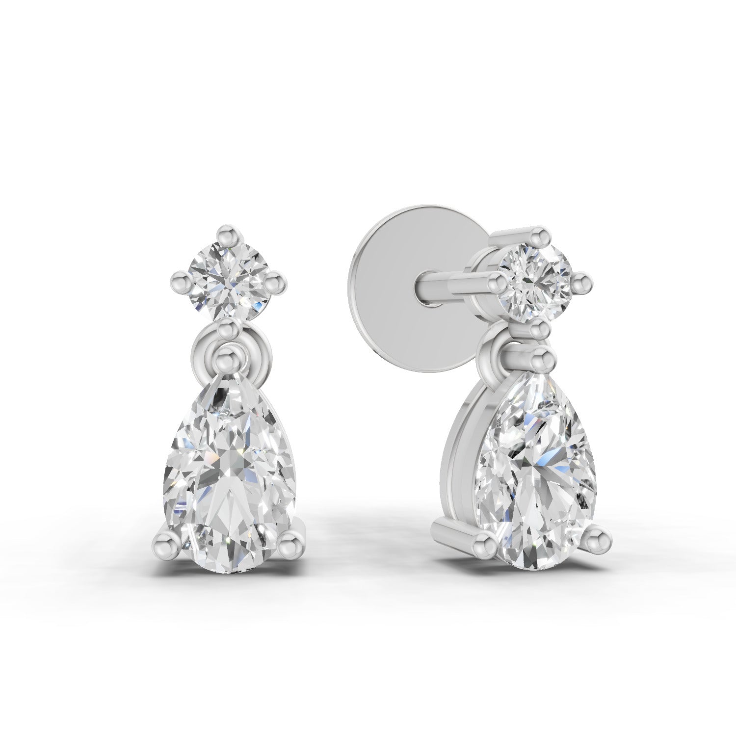 0.89 Ct  Pear-Shaped Diamond Drop Stud Earrings | 14K Rose Gold