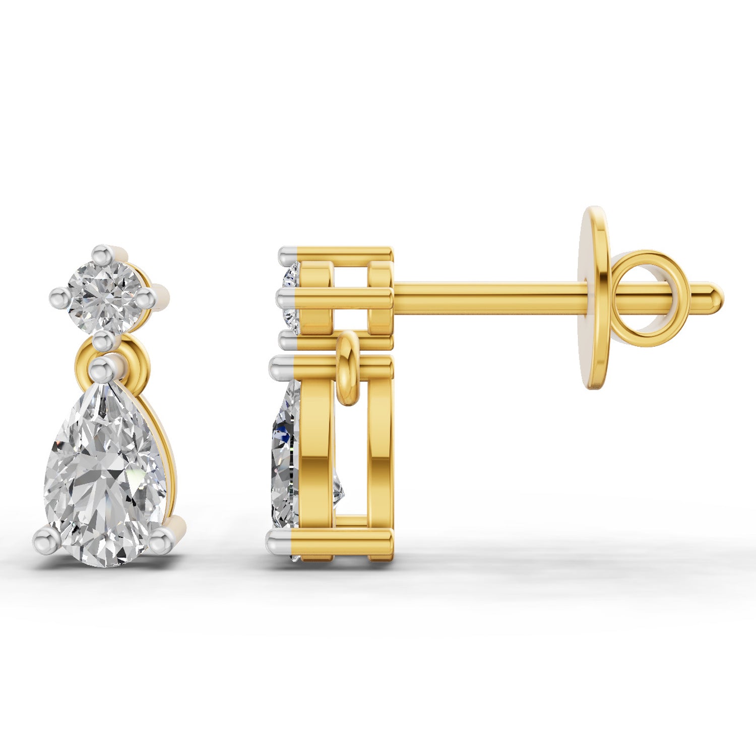 0.89 Ct  Pear-Shaped Diamond Drop Stud Earrings | 14K Rose Gold