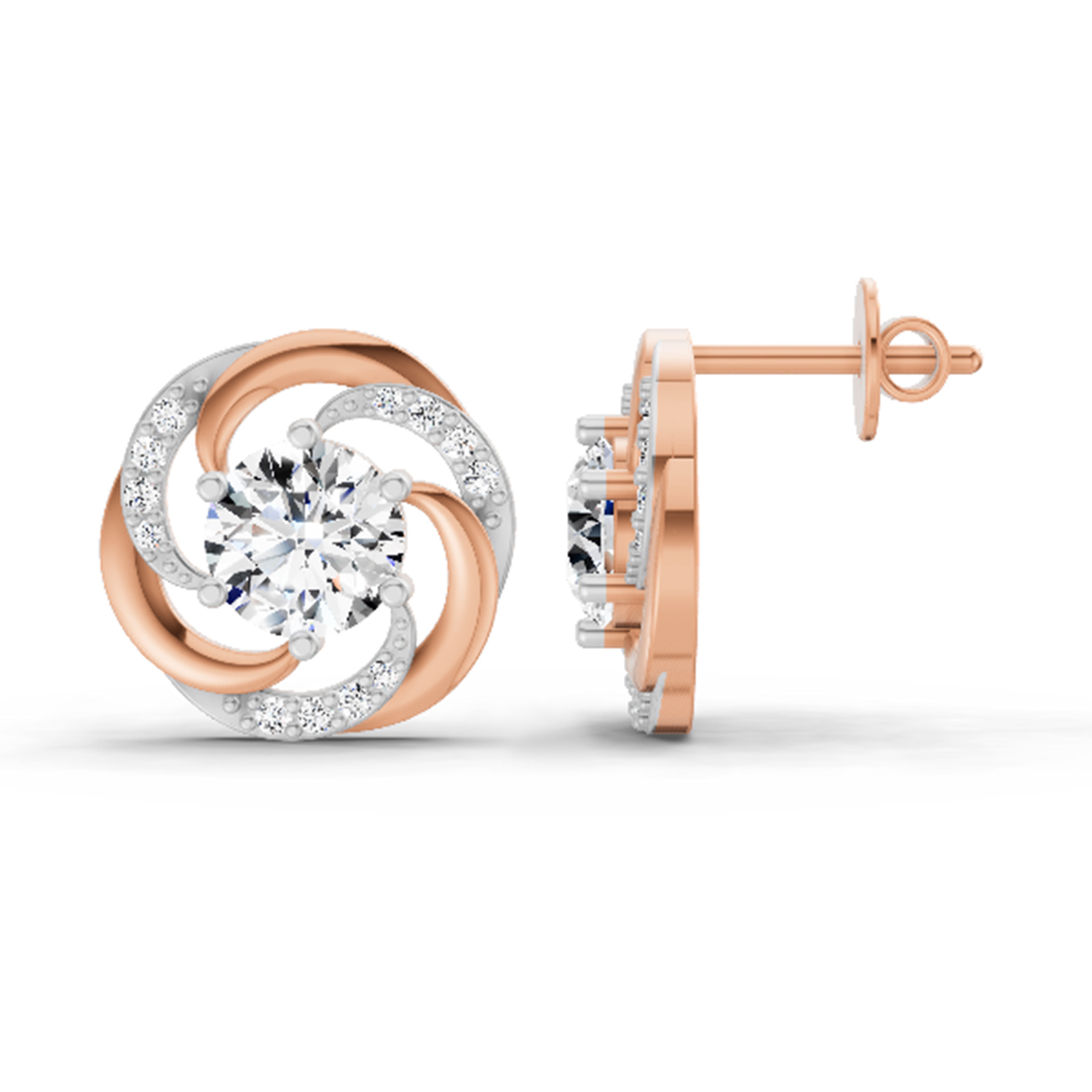 1.76 Ct Round Swirl Earrings | 14K Rose Gold