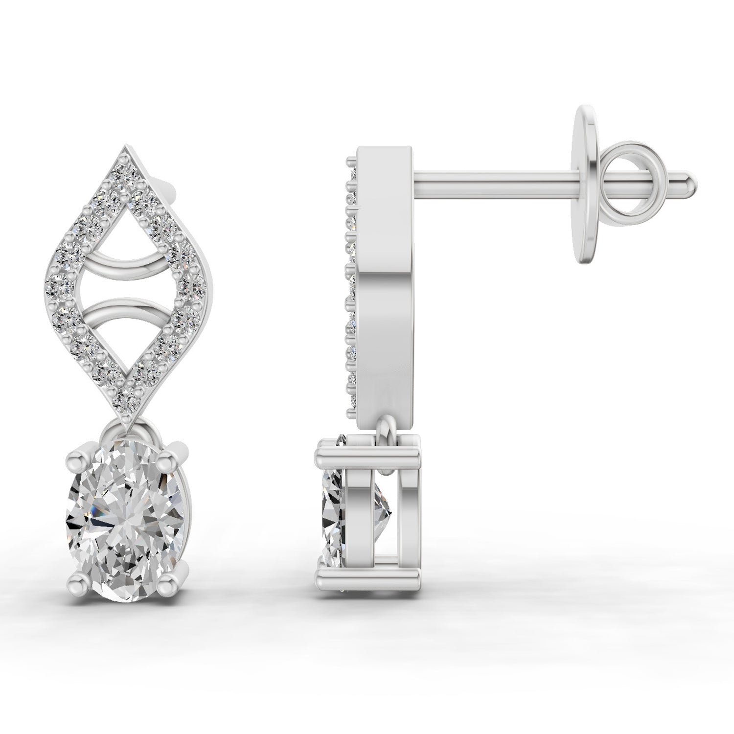 0.88 Ct  Oval Diamond Leaf Drop Diamond Stud Earrings | 14K Rose Gold