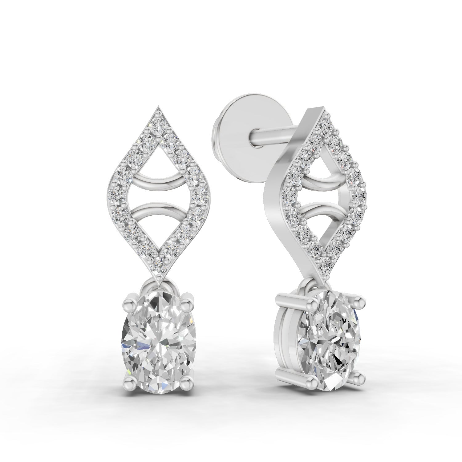 0.88 Ct  Oval Diamond Leaf Drop Diamond Stud Earrings | 14K Rose Gold