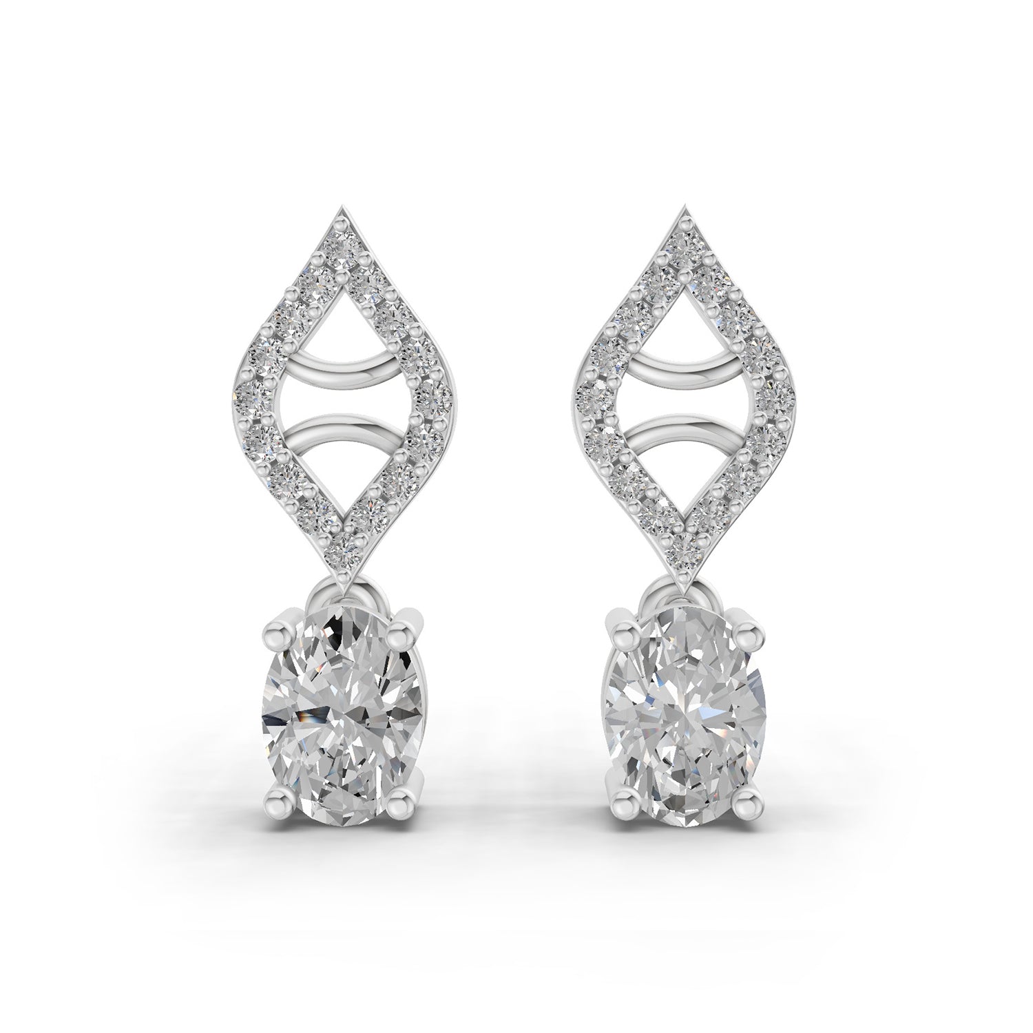 0.88 Ct  Oval Diamond Leaf Drop Diamond Stud Earrings | 14K Rose Gold